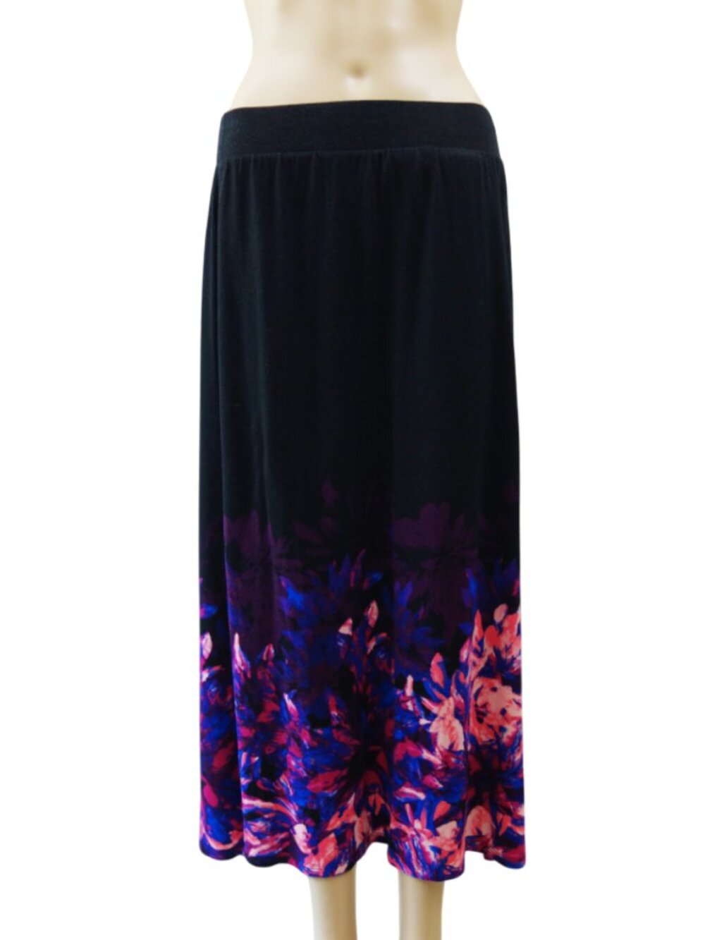 Dana Buchman floral Side Slits Long Slim Maxi Skirt (M) Black EUC